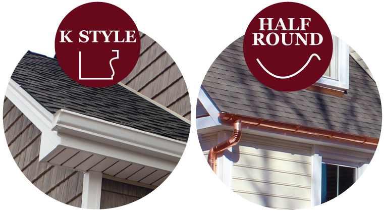 Illustrations comparing K-style and half round gutter profiles